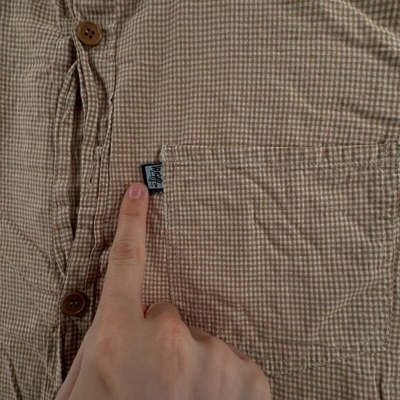 Stussy Beige Check Button Up Shirt Short Sleeve Men Polyester Cotton Blend Med - Picture 11 of 16